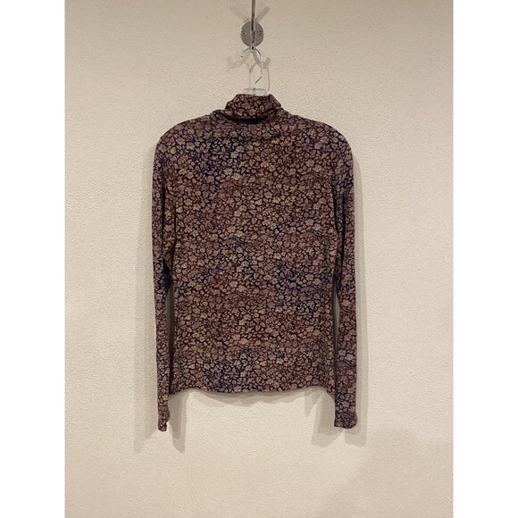 Peruvian Connection Shirt Womens Small Brown Floral Turtleneck Long Sleeve - Picture 5 of 5